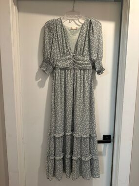 Altar'd State Sage Floral Ruffle-Tier Maxi Dress